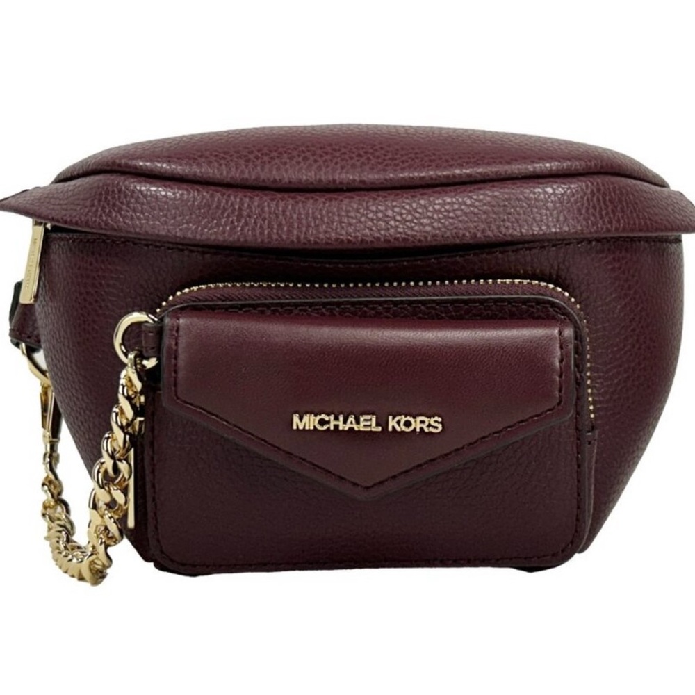 Michael Kors Leather Maise 2 in 1 Fanny Waist Pack Bag Maroon
